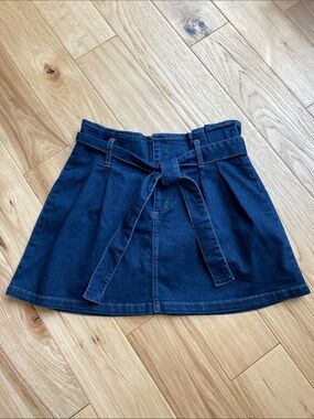 Altar'd State Dark Blue Tie-Waist Denim Skater Skirt
